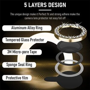 Suoman 3-Pack Diamond Camera Cover Circle Tempered Glass for iPhone 12 Pro Max Lens Protector, for iPhone 12 Pro Max 6.7 inch [Not Affect Night Shots] - Diamonds-Gold