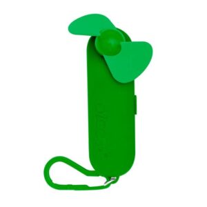 battery powered pocket sized fan with carabiner, green
