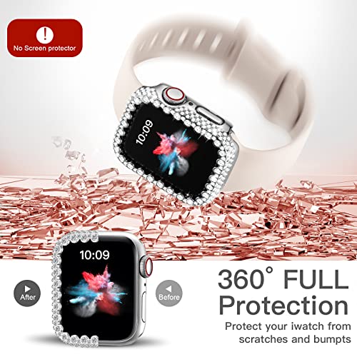 Bling Bumper Case Compatible with Apple Watch Series 6 5 4 Se 44mm,Diamond Protective Face Cover for Women,Hard PC Frame Protector for iWatch 44mm Silver