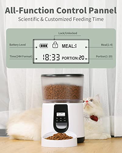 Automatic Cat Feeders, 4L Pet Food Dispenser with Programmable Timer, Dry Food Meal Portion Size Control, Pet Food Feeder for Small & Medium Cats Dogs, Desiccant Bag, Voice Recorder