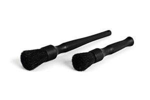detail factory - natural boar's hair detailing brush combo kit - heavy cleaning action for small spaces, engine bays, exterior detailing, one long handle + one short handle, black on black (2-pack)