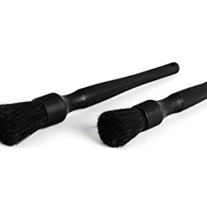 Detail Factory - Natural Boar's Hair Detailing Brush Combo Kit - Heavy Cleaning Action for Small Spaces, Engine Bays, Exterior Detailing, One Long Handle + One Short Handle, Black on Black (2-Pack)