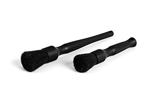 Detail Factory - Natural Boar's Hair Detailing Brush Combo Kit - Heavy Cleaning Action for Small Spaces, Engine Bays, Exterior Detailing, One Long Handle + One Short Handle, Black on Black (2-Pack)