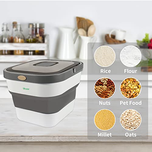 Treetoi Rice Storage Container Dog Food Storage Container 20 Lbs Rice Dispenser Collapsible Food Storage Bin with Airtight Locking Lid