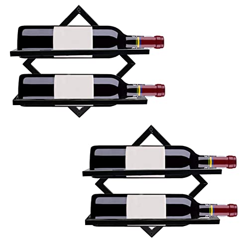 FOSTERSOURCE 2Pcs Metal Wall Mounted Wine Rack Hanging Wine Bottle Holder Wall Organizer Storage Shelf for Home Kitchen Bar Decor