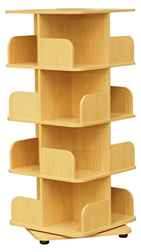 KB Designs - 4-Tier 360° Rotating Revolving Tower Bookcase Display Unit, Natural