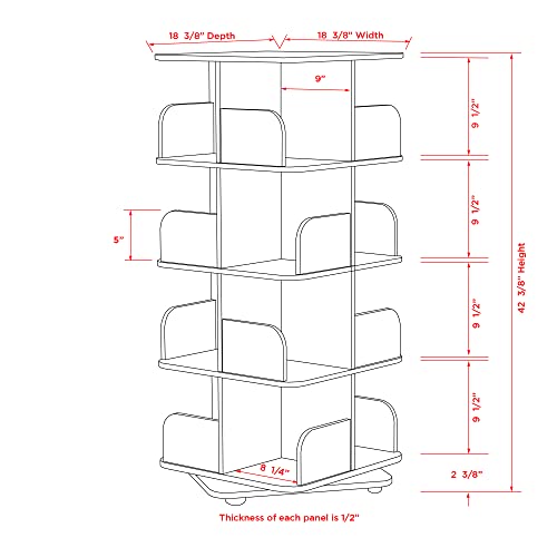 KB Designs - 4-Tier 360° Rotating Revolving Tower Bookcase Display Unit, Natural