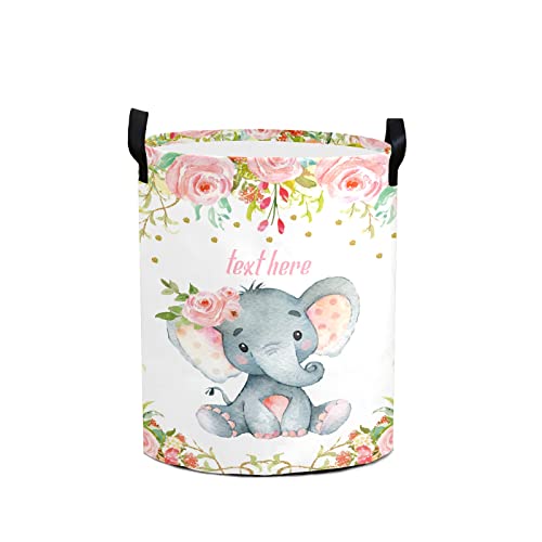 Floral Elephant Laundry Baskets With Name Text Bedroom Hamper Kitchen Organization Collapsible Storage Basket Clothes Hamper Organizer