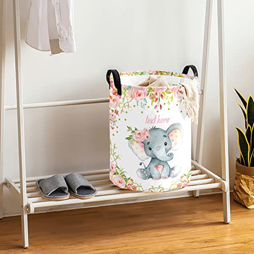 Floral Elephant Laundry Baskets With Name Text Bedroom Hamper Kitchen Organization Collapsible Storage Basket Clothes Hamper Organizer