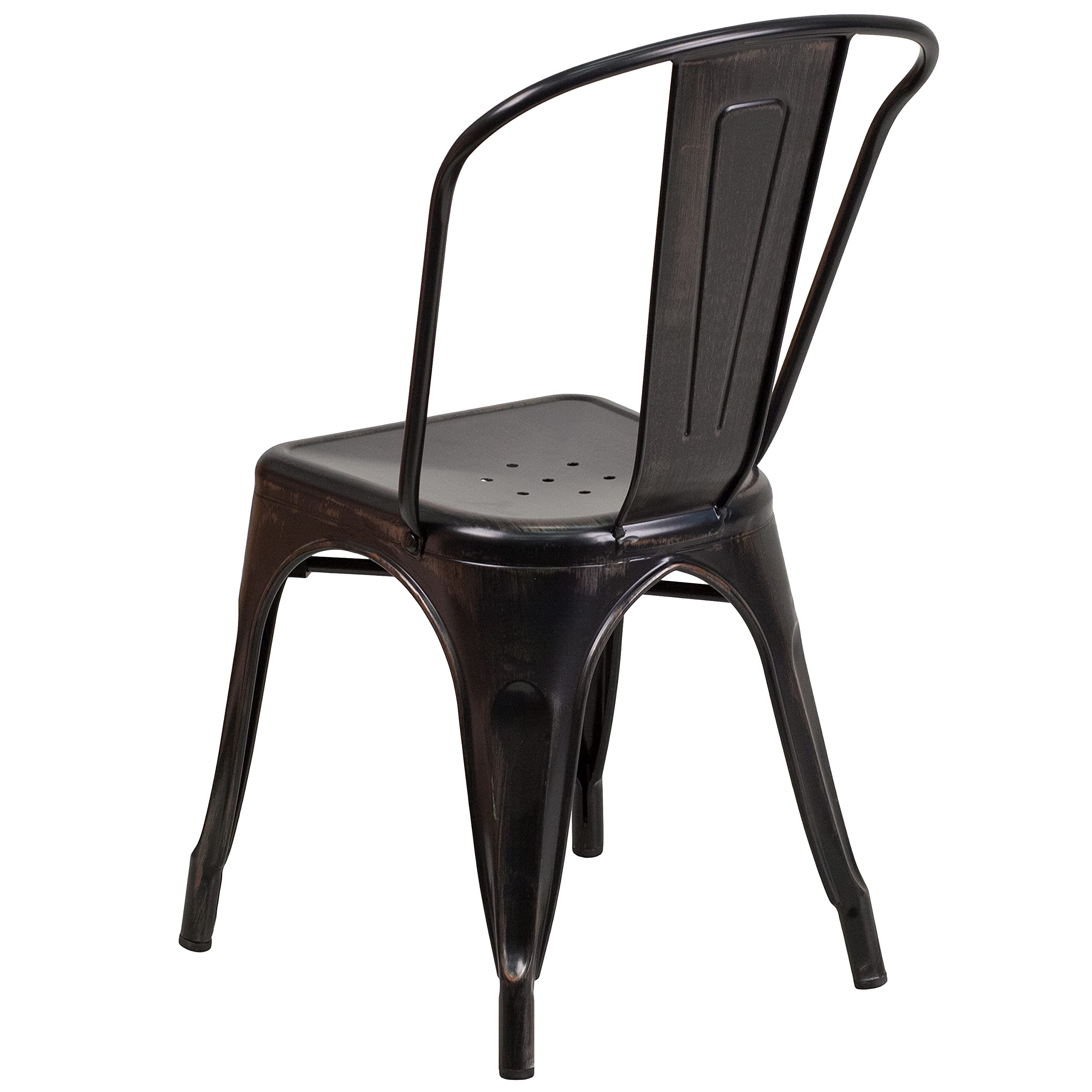 Merrick Lane Amsterdam Black-Antique Gold Metal Dining Chair with Curved Vertical Slatted Back and Square Seat