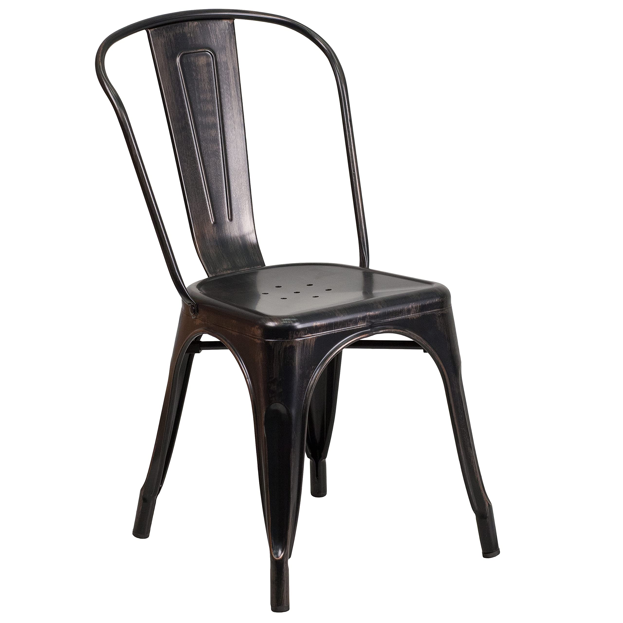 Merrick Lane Amsterdam Black-Antique Gold Metal Dining Chair with Curved Vertical Slatted Back and Square Seat