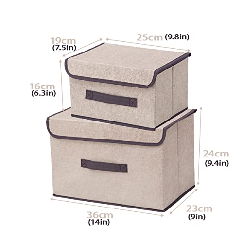 weallbuy Storage Bins with Lids Cloth Pack of 4 Foldable Storage Boxes Organizer Bins for Wardrobe, Clothes, Toys, Books, Cosmetics (Beige)