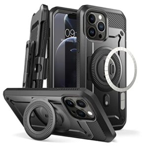 supcase unicorn beetle pro mag case for iphone 13 pro max (2021 release) 6.7 inch, compatible with magsafe full-body rugged belt-clip case with built-in screen protector & kickstand (space gray)