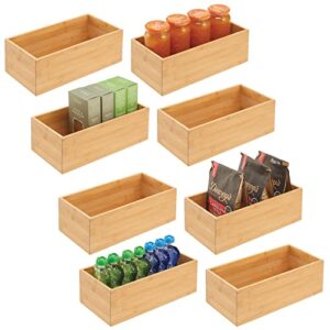 mdesign bamboo wood organizer storage bin box for kitchen, pantry, and drawer organization; holder for snacks, juice boxes, utensils, tea, coffee - echo collection - 8 pack - natural