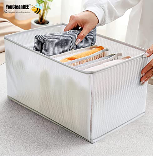 YouClean YouCleanBEE Foldable 2PCS Wardrobe Clothes Organizer 7 Grids Clothing for Folded - Storage box Shirts, Pants, Trousers, Skirts, Bra & Sweaters Replacement White with Gray