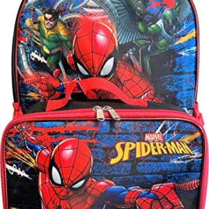 Ruz Spiderman Boys 16 Inch Backpack With Removable Matching Lunch Box Set (Black-Red)