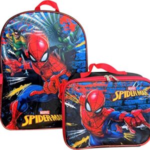 Ruz Spiderman Boys 16 Inch Backpack With Removable Matching Lunch Box Set (Black-Red)