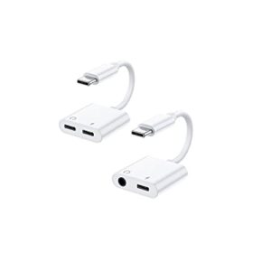 usb-c to 3.5mm and dual usb-c headphone charging adapter,2 in 1 type c to aux audio jack with pd fast charging compatible with samsung s22/s21 note20/10 pixel 5/4 ipad pro air.(2pack)