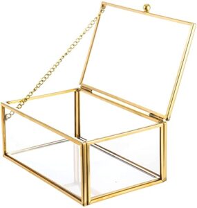 glass vintage jewelry box golden geometric jewelry display organizer ring earring keepsake box case home decorative storage box