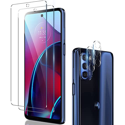 [2+2 Pack] Screen Protector for Motorola Moto G Stylus 5G (2022), 2 Pack Tempered Glass Screen Protector and 2 Pack Clear HD Camera Lens Protector Compatible with Moto G Stylus [Case Friendly]