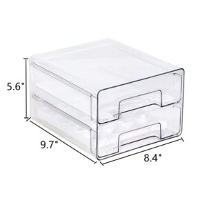 YCOCO Large Capacity Refrigerator 2 Tier With Lid Type Storage Box,Multi-Function Storage Drawer Container Organizer, with Removable Egg Tray and Drain Tray,Clear