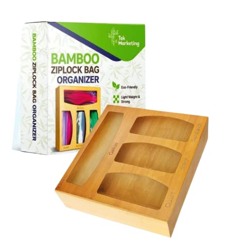 TEK MARKETING Bamboo Ziplock Bag Organizer for Drawer, Food Storage Bag Organizer, Baggie Organizer, Ziplock Bag Storage Organizer wooden