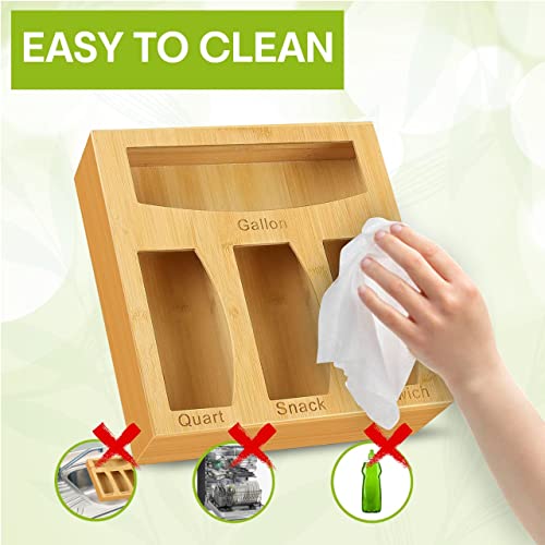 TEK MARKETING Bamboo Ziplock Bag Organizer for Drawer, Food Storage Bag Organizer, Baggie Organizer, Ziplock Bag Storage Organizer wooden