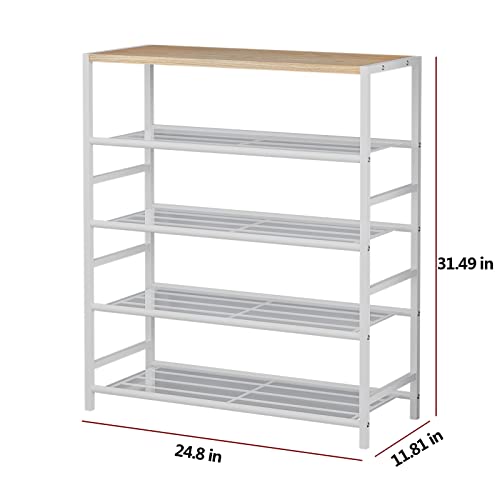 SUOERNUO Shoe Rack 5 Tier Storage Organizer Metal Shelves with MDF Top Board for Closet Entryway Bedroom Hallway Living Room (5-Tier White