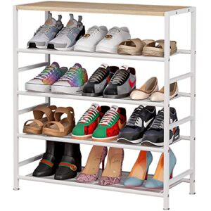 suoernuo shoe rack 5 tier storage organizer metal shelves with mdf top board for closet entryway bedroom hallway living room (5-tier white