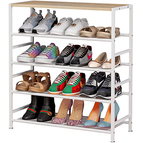 SUOERNUO Shoe Rack 5 Tier Storage Organizer Metal Shelves with MDF Top Board for Closet Entryway Bedroom Hallway Living Room (5-Tier White