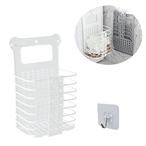 CARURLIFF Collapsible Laundry Basket Wall Hanging Orgainzer Bathroom Foldable Dirty Clothes Hamper with Handle (White-Large)