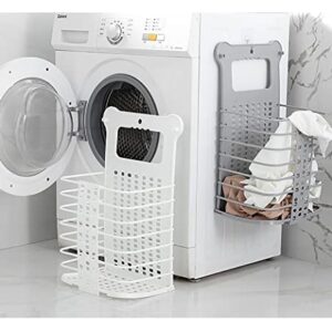 CARURLIFF Collapsible Laundry Basket Wall Hanging Orgainzer Bathroom Foldable Dirty Clothes Hamper with Handle (White-Large)