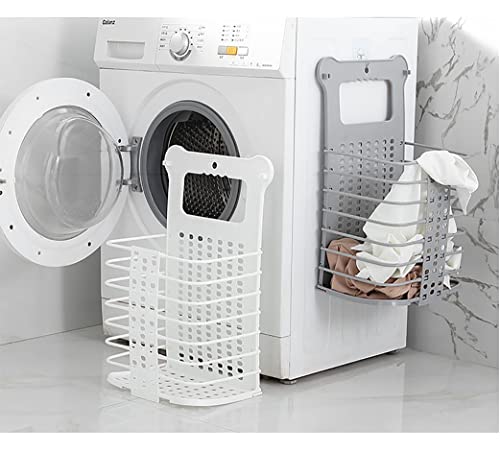 CARURLIFF Collapsible Laundry Basket Wall Hanging Orgainzer Bathroom Foldable Dirty Clothes Hamper with Handle (White-Large)