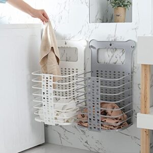 CARURLIFF Collapsible Laundry Basket Wall Hanging Orgainzer Bathroom Foldable Dirty Clothes Hamper with Handle (White-Large)