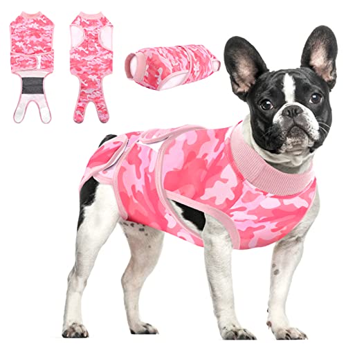 MORVIGIVE Camo Dog Surgery Recovery Suit, Pet Surgical Shirt After Spay/Neuter Bodysuits for Female Male Dogs, Anti-Licking E-Collar Cone Bandages Alternative Dog Pajama Onesie for Abdominal Wounds