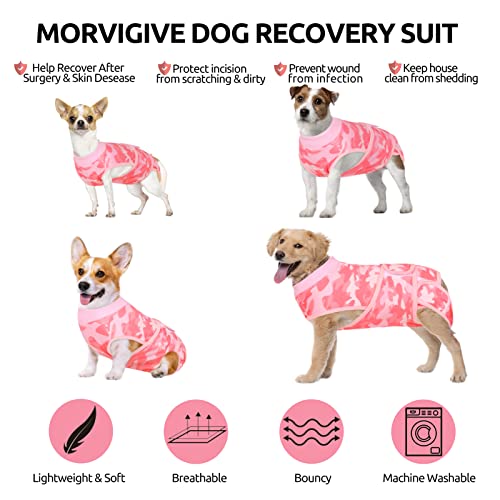 MORVIGIVE Camo Dog Surgery Recovery Suit, Pet Surgical Shirt After Spay/Neuter Bodysuits for Female Male Dogs, Anti-Licking E-Collar Cone Bandages Alternative Dog Pajama Onesie for Abdominal Wounds