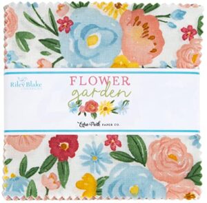 flower garden riley blake 5-inch stacker by echo park paper co, 42 precut fabric quilt squares assorted 5 inches