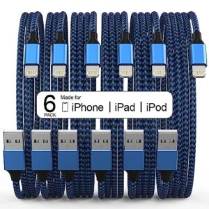 6pack(3/3/6/6/6/10 ft)[apple mfi certified] iphone charger long lightning cable fast charging high speed data sync usb cable compatible iphone 14/13/12/11 pro max/xs max/xr/xs/x/8/7/plus ipad airpods