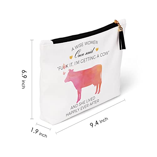 QIBAJIU Cow Gifts for Cow Lovers, Cow Stuff Merch Decor, Cow Gifts for Women Women, Christmas Birthday for Cow Lover Owners, Farmer, Breeder, Crazy Cow Lady Makeup Bag ?Wise Women Getting A Cow