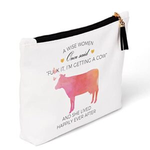 QIBAJIU Cow Gifts for Cow Lovers, Cow Stuff Merch Decor, Cow Gifts for Women Women, Christmas Birthday for Cow Lover Owners, Farmer, Breeder, Crazy Cow Lady Makeup Bag ?Wise Women Getting A Cow
