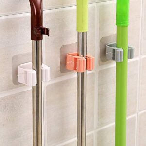 Mop Rack Bathroom Accessories Wall Mounted Shelf Organizer Hook Broom Holder Hanger Behind Doors/On Walls Kitchen Storage Tool (2, White)