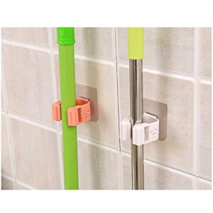 Mop Rack Bathroom Accessories Wall Mounted Shelf Organizer Hook Broom Holder Hanger Behind Doors/On Walls Kitchen Storage Tool (2, White)