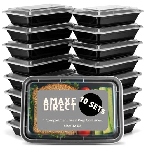 AMAXE -(32 oz, 10 pack) Microwave Safe BPA Free Stackable Meal Prep Food Storage Food Containers with Lids take out containers meal prep containers reusable plastic containers with lids