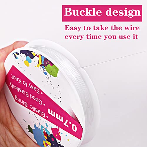 4 Rolls Elastic Stretch Thread for Bracelets, Transparent Beading String with 2 Sizes Big Eye Bead Needles and Needle Bottle, Clear Stretch Cord Thread for Jewelry Bracelet Necklace Making Wire(0.7mm)