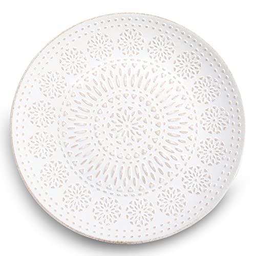 14 Inch White Round Decorative Serving Tray for Coffee Table, White Decorative Tray for Home Decor Dining Table Farmhouse Kitchen Countertop Centerpiece Valentine's Day Easter Halloween Christmas