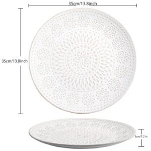 14 Inch White Round Decorative Serving Tray for Coffee Table, White Decorative Tray for Home Decor Dining Table Farmhouse Kitchen Countertop Centerpiece Valentine's Day Easter Halloween Christmas