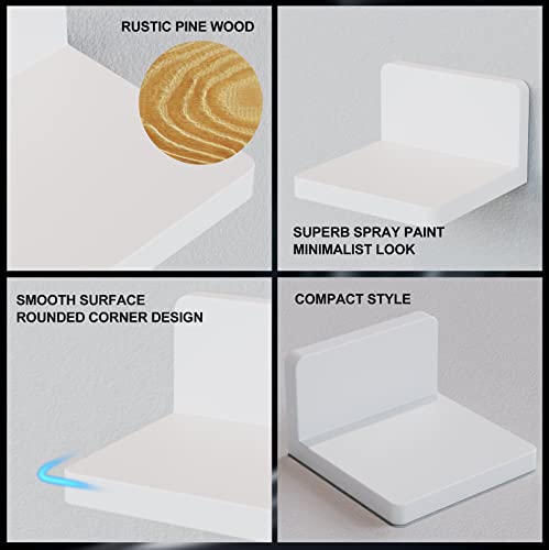 RICHER HOUSE 6 Pack Small Floating Wood Shelves for Wall, Small White Shelf for Home Decor, Display Ledges White Wall Shelves with 2 Types of Installation Ways in Bathroom, Bedroom - White