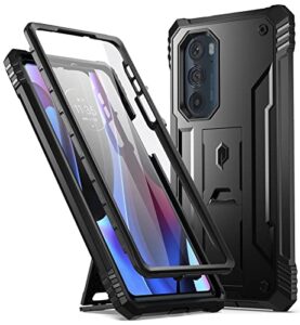 poetic revolution case for moto edge plus 5g 6.7" (2022) / edge+ 5g uw (2022), model # xt2201, full-body rugged shockproof protective cover with kickstand and built-in-screen protector, black