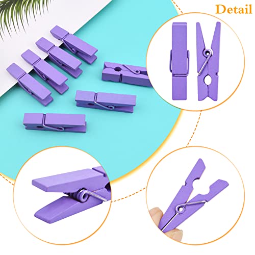 50pcs Purple Wooden Clothespins Mini Wood Paper Photo Clips Peg Pins Craft Clips for Wall Hanging Pictures Clothing Jewelry Items Home Party Wedding Decor