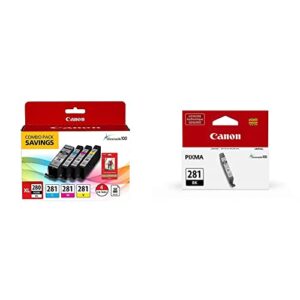 canon pgi-280xl pgbk/cli-281cmy, 50 sheets pp-301 combo pack & 281 black ink tank, compatible to tr8520, tr7520, ts9120 series